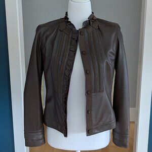 Elie Tahari Leather Jacket Size XS Chocolate Brown